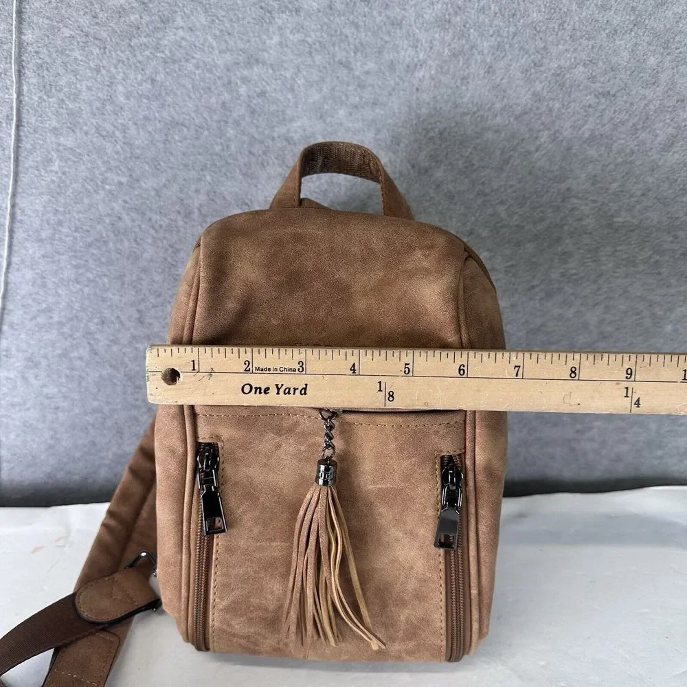 FADEON Leather Backpack Purse Brown Suede‎ Ladies Shoulder One Strap Small Boho